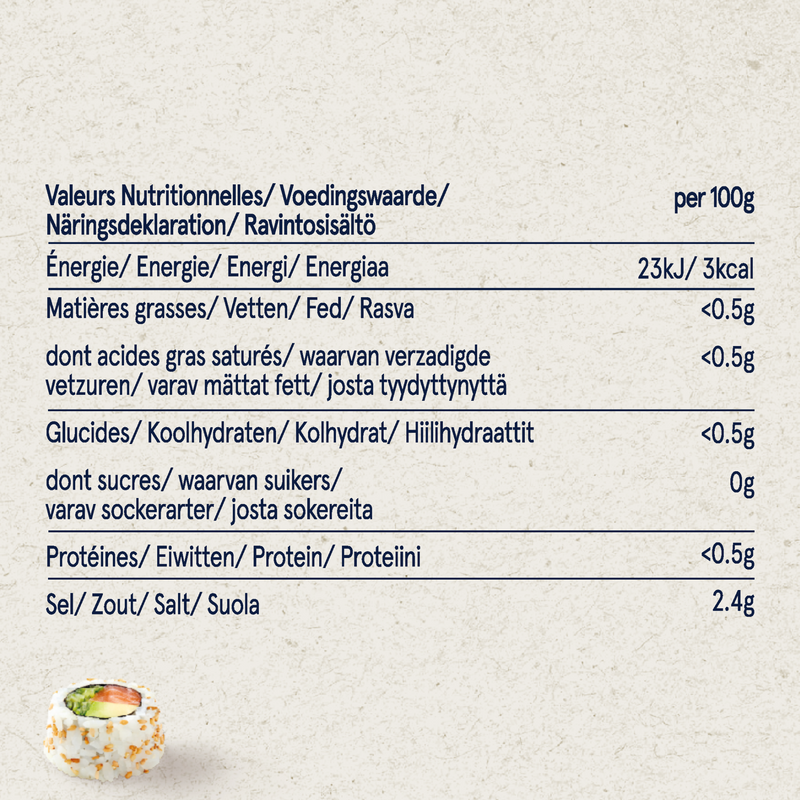 Kelly Loves Sushi Ginger Nutritional Information