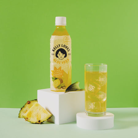 Healthy Korean beverage, sugar-free Aloe Vera Pineapple Drink image, Vegan Drink, Low Calorie Drink, Asian Aloe Vera Pineapple Drink, Aloe vera pineapple drink in glass